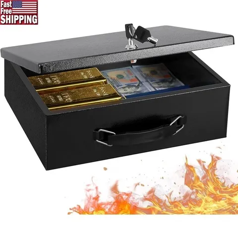 Fireproof Document Safe Box Key Lock Portable Security Chest Durable Insulation