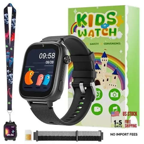 4G Kids Smart Watches Girls Gifts Age 3-12, Smart Watch for Kids with 47 Black