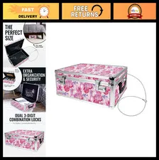 Locking Storage Chest with Combination Locks, Pink Dorm Organizer, 19"x7.5"x14