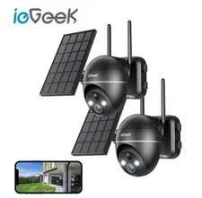 2 Pack 2K Solar Security Camera System Outdoor, 360° PTZ with Spotlight & Siren