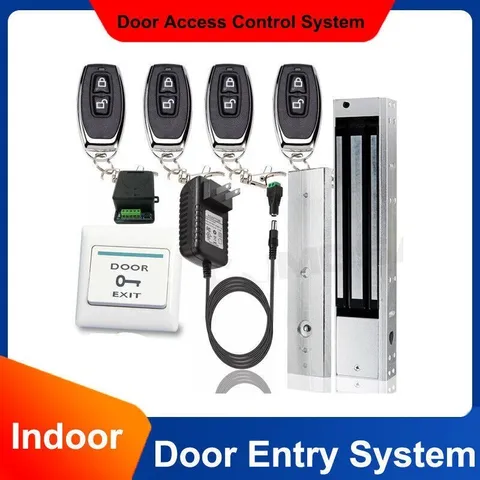 Door Entry Access Control System, 1200 lb Magnetic Lock, 4 Remote Controls