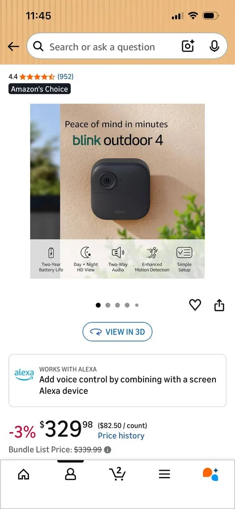 Blink Outdoor 4 3-Pack Wireless Wi-Fi Alexa 1080p Night Vision 2-Way Black