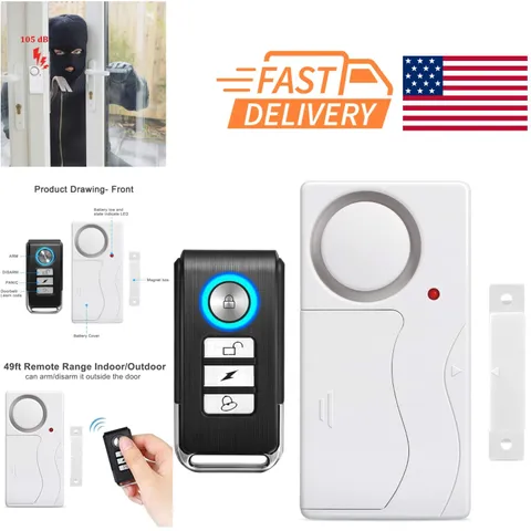Wireless Door Alarm Remote Control for Home Security with 105 Decibel Sound