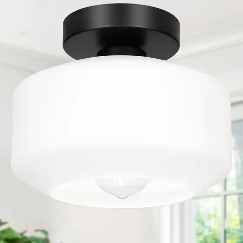 Lynnoland Large, Black-Milky White Glass (Includes $12 bulb, 2700K, 800LM)