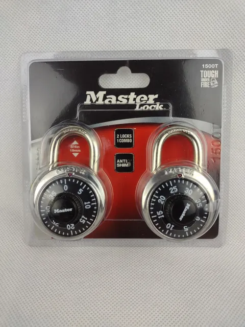 Master Lock 3/4" Black, Anti-Shim, 2 Locks 1 Combo,1500t