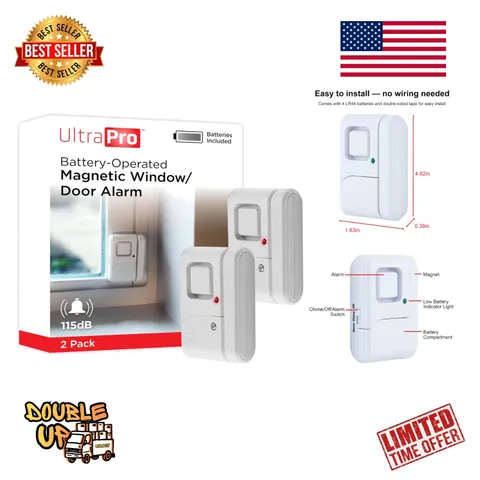 Instant Alert Window & Door Alarms 2-Pack - Battery Operated Safety Solutions