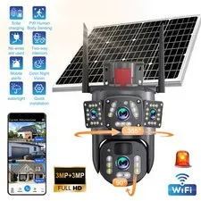 Solar Wireless Security Camera WiFi Outdoor Dual Lens PTZ Cam Color Night Vision