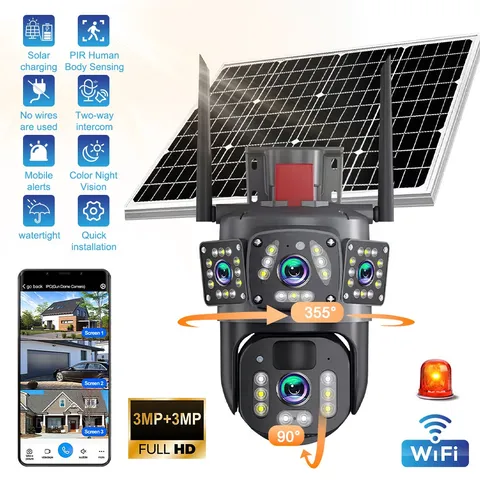 Solar Wireless Security Camera WiFi Outdoor Dual Lens PTZ Cam Color Night Vision