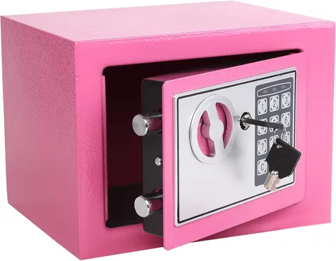 Yuanshikj Small Steel Security Safe Box with Keypad,Key;0.23 Cu Ft, Pink | Elect