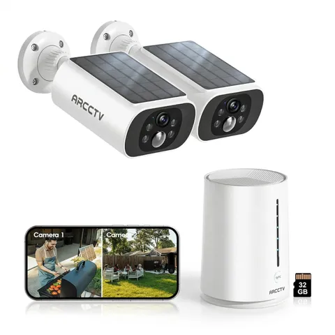 ARCCTV Solar Security Cameras Wireless Outdoor, No Monthly Fee, 2-Camera...