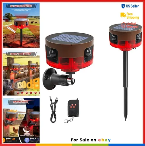 Solar Outdoor Motion Sensor Alarm 130dB 13 Sounds 360 Detection Remote Control