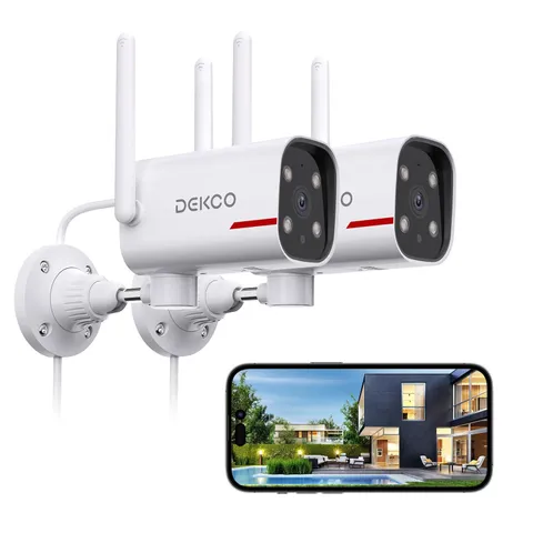 2K Outdoor Security Cameras, Wired WiFi, 2 Pack