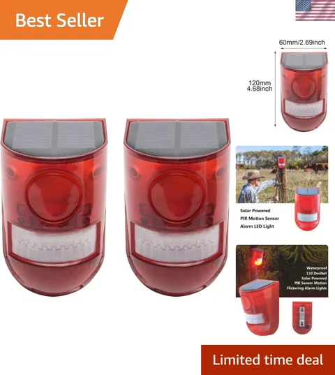 2 Pack Solar Sound and Light Alarm Motion Sensor, 129db Outdoor Security Sire...