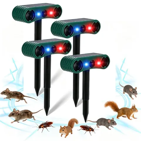 Solar Outdoor Motion Sensor Alarm 2*130db Ultrasonic Siren with 4 Modes Flashing