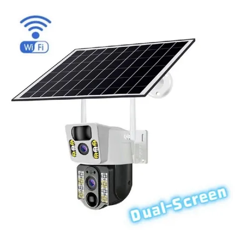 8MP 4K Solar Security Camera Dual Lens WiFi PIR Night Vision w/64GB MMC Free