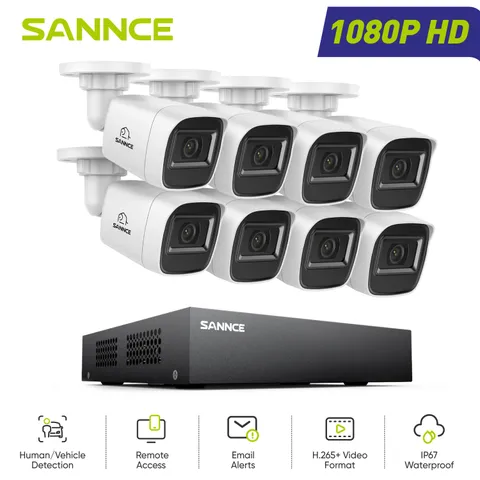 SANNCE 5IN1 8CH DVR 1080P Security Camera System Outdoor Human Vehicle Detection