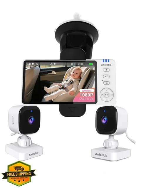 Anicebb Wireless Baby Car Camera 5 inch Dual Cam 1080P