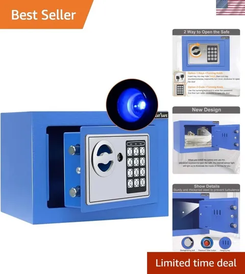 Heavy-Duty 0.23 Cubic Feet Safe with Electronic Lock & Sensor Lighting, Blue