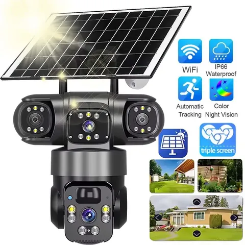 Outdoor Solar WiFi Camera Tri-Lens 9MP Night Vision IP Tracking Surveillance LOT