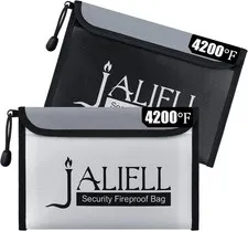 2 Pack Fireproof Money Bag (9.5x6.5''), Non-itchy Waterproof Fireproof Bag with