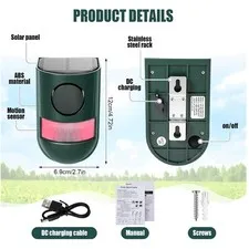 Solar Motion Sensor Alarm 129db - 2 Pack Green