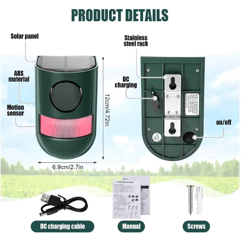Solar Motion Sensor Alarm 129db - 2 Pack Green