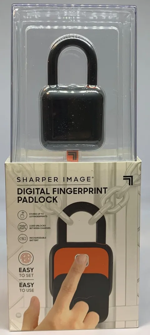 Sharper Image Digital Fingerprint Padlock Up To 10 Prints Rechargeable NEW