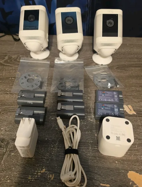 Ring Spotlight Cam Plus Bundle (3 Cameras, 6 Batteries, Charging Station, Tools)