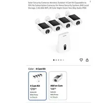 GAIEXCE Solar Powered Wireless Outdoor Security Camera 4 Cam Kit 2K Night Vision