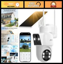 Dual-Lens Solar Security Camera - 3MP Wireless Outdoor, Color Night Vision, Moti