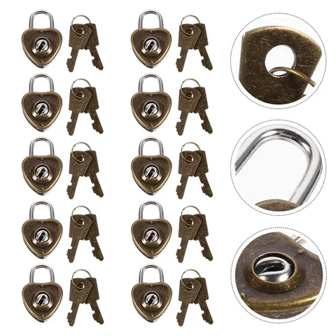 10Pcs Coffee Color Heart Shape Padlocks Iron Durable Versatile Padlocks for Home