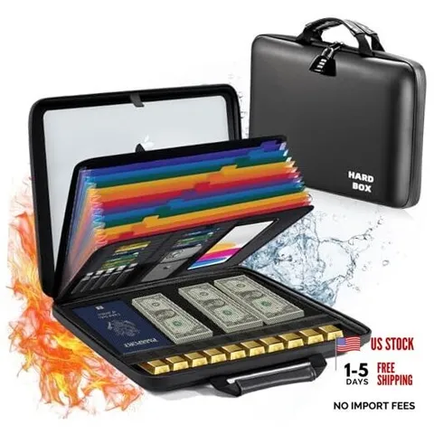 Fireproof Document Box File Organizer: Hard-Shell Case Fireproof Waterproof
