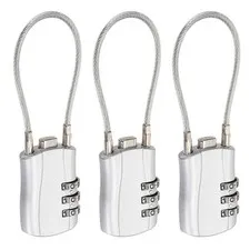 3-Digit Combination Padlock with Coated Steel Wire Rope (5.3", Silver) (3Pcs)