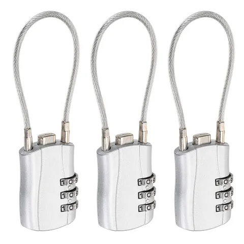 3-Digit Combination Padlock with Coated Steel Wire Rope (5.3", Silver) (3Pcs)