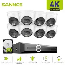 SANNCE 8CH 4K Audio Recording POE IP Security Camera System 8MP NVR Full Color