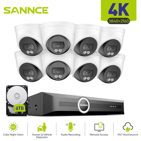 SANNCE 8CH 4K Audio Recording POE IP Security Camera System 8MP NVR Full Color
