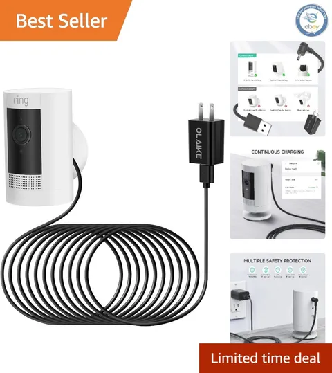 Reliable Power Adapter with 16ft Waterproof Cable for Ring Stick Up Cam Battery