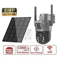 4K 8MP Dual Lens PTZ Solar Camera Dual screen PIR Human Tracking Outdoor WIFI...