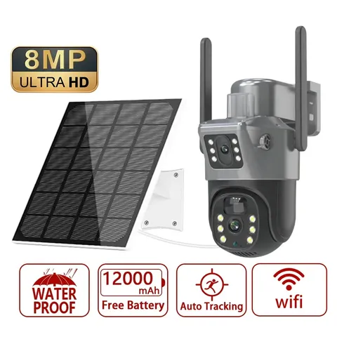 4K 8MP Dual Lens PTZ Solar Camera Dual screen PIR Human Tracking Outdoor WIFI...
