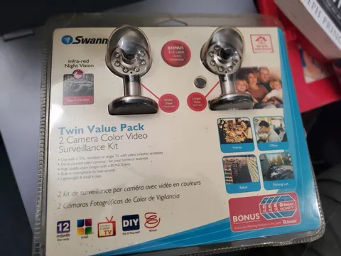 Swann 2-Pack Wired CCTV Color Night Vision Indoor Surveillance Cameras Silver