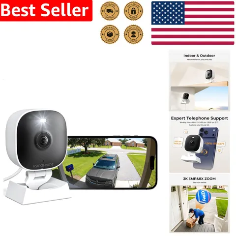 Outdoor Indoor Security Camera 2K HD Wi-Fi Weatherproof Color Night Vision 128GB