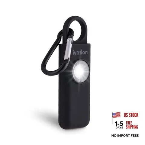 Personal SOS Alarm Keychain | Self-Defense Safety Siren & LED Panic Black