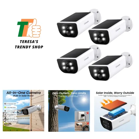 Security Cameras Wireless Outdoor Integrated Solar Panel, S1 4Pack