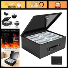 Fireproof Document Box with Key Lock & Money Bag - Large Safe Storage for Valuab