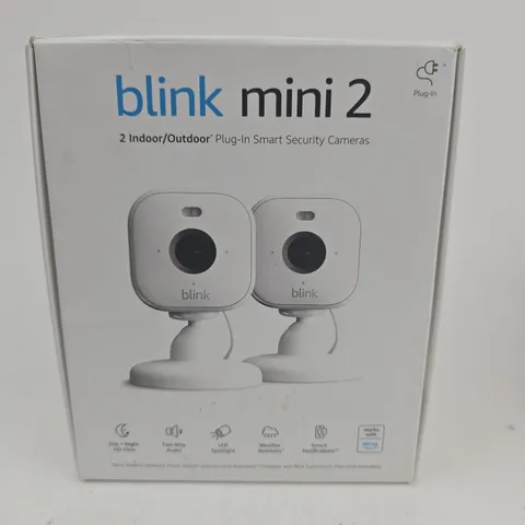 Blink Mini 2 Security Camera, HD Night View, Spotlight, 2-Way Audio, 2-Pack NEW