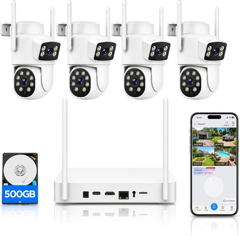 Camcamp POE Home Security Camera System Wireless Outdoor, 4 Dual Lens Cameras