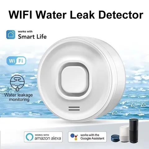 WiFi Water Leak Detector 100dB Alarm Smart Life Tuya Sensor 65mm/2.6in White