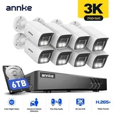 ANNKE 8CH DVR 5MP Color Night Security Camera System Two Way Audio AI Detection