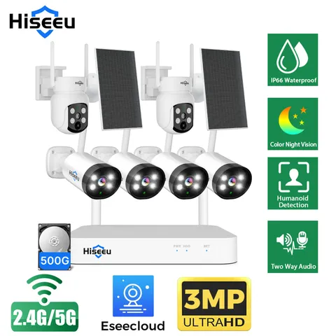 HISEEU CCTV Security Camera System,6PCS 3MP & 4MP Wifi Cameras,10CH NVR,500G HDD