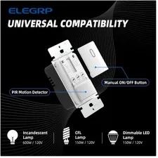 Single Pole Motion Activated Switch, No Neutral Wire, 2 Pack